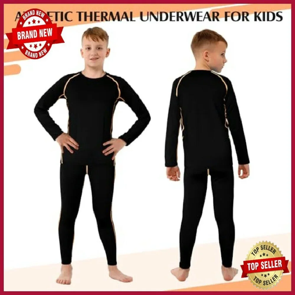 Kids Thermal Underwear Set Fleece Lined Base Layer Long Sleeve Athletic